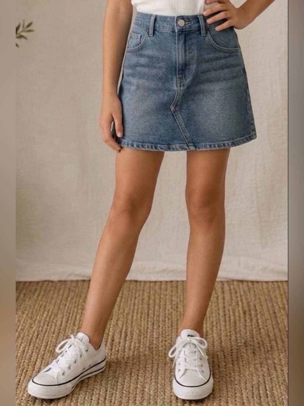 Old Navy Girls High-Rise Denim Skirt XXL 18 Plus Adjustable Waist Fits Womens XS
